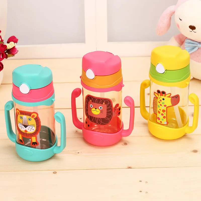 400ml Infant Baby PP Cartoon Little Lion Pattern Learning To Drink Cup Cute Animals Handle Strap Children Straw Bouncing Kettle | Мать и
