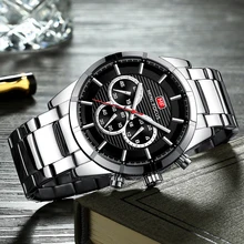 MINI FOCUS мужские деловые кварцевые часы армейские военные водонепроницаемые наручные часы с хронографом мужские часы Серебристые черные