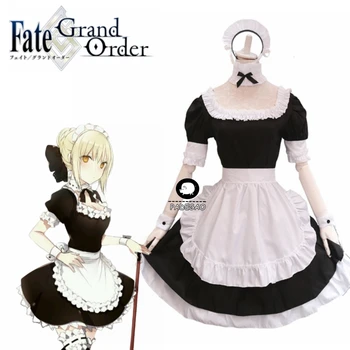 

FGO Fate Grand Order Saber Lily Maid Costumes Cosplay Black White Lolita Maid Dress for Girls Woman Waitress Maid Party Costumes