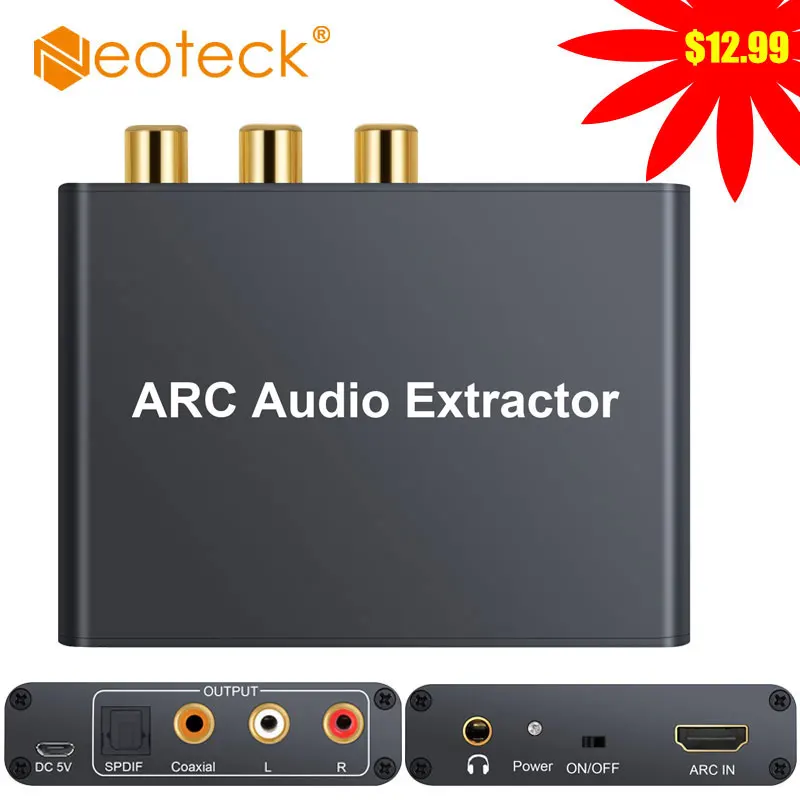 Neoteck алюминиевый ЦАП HDMI аудио экстрактор 5 1 ARC SPDIF коаксиальный RCA 3 мм выход