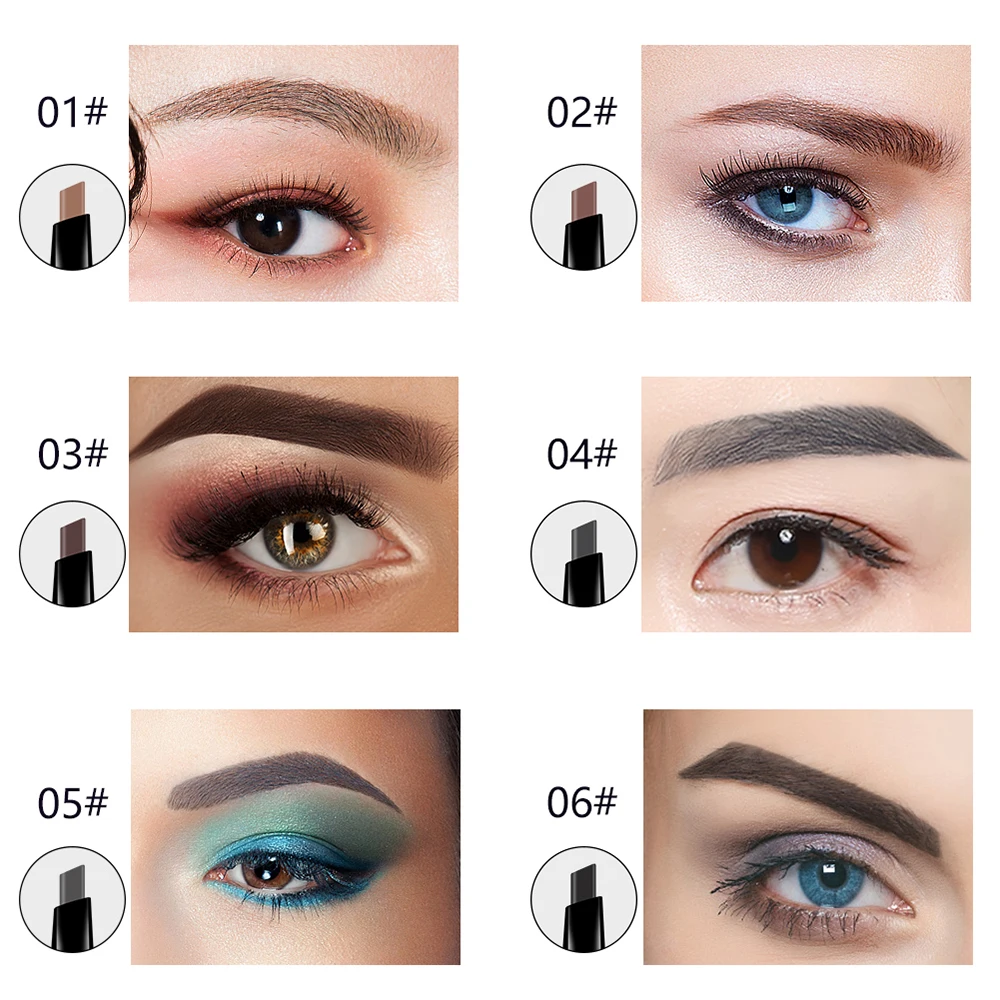 6 Colors Double Ended Eyebrow Pencil Waterproof Long Lasting No Blooming Rotatable Triangle Eye Brow Tatoo Pen
