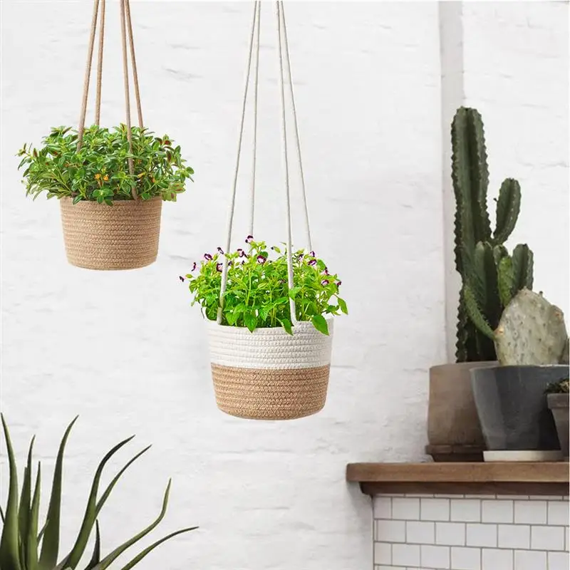 

Handmade Cotton Rope Flower Pot Hanging Basket Knotted Rope Flowerpot Net Bag Horticultural Door Balcony Courtyard Garden Decor