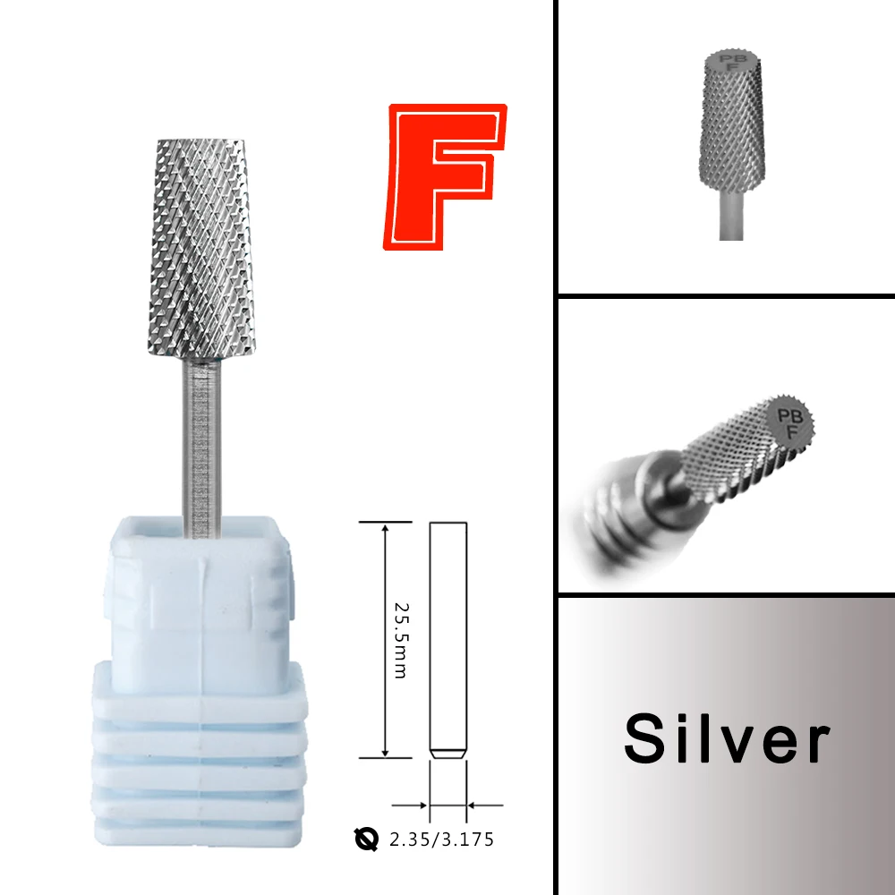 RolinStar 6.6 Large Trapezium Tapered Barrel Gold Silver Tungsten steel Carbide milling cutter nail drill bit manicure pedicure 6