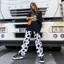 Milk Cow Printed Women Pants Casual Elastic High Waist Summer Straight Loose Fashion Trousers Heat Pantalon Femme Pants Party
