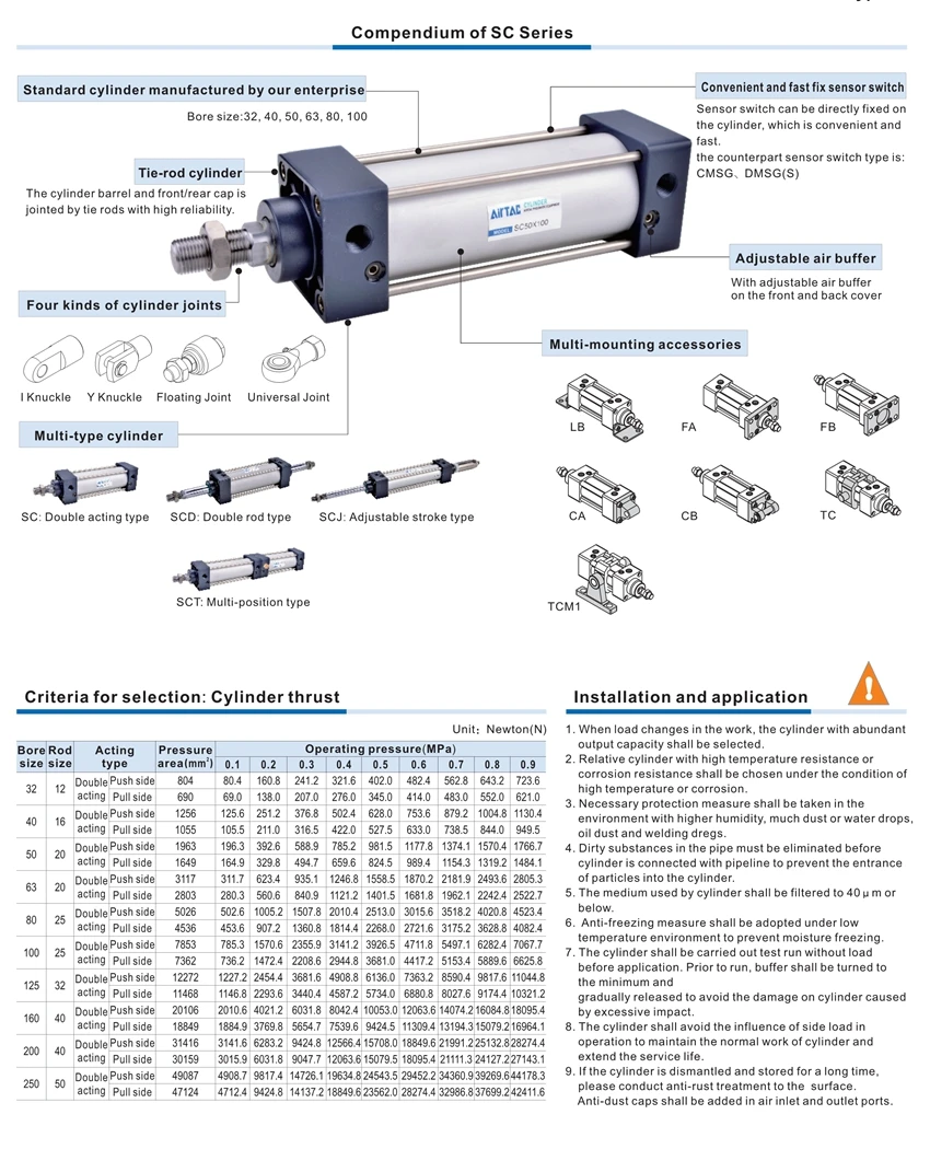 curso 250mm cilindro pneumático padrão