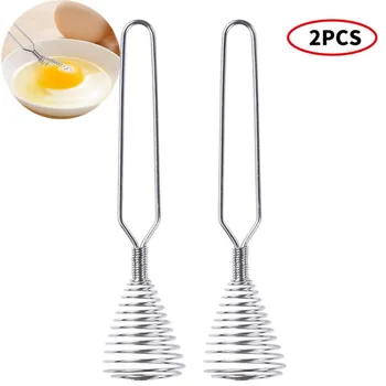 

2Pcs Stainless Steel Spring Coil Egg Whisk Wire Whip Cream Egg Beater Gravy Hand Mixer Kitchen Egg Tools Household Manual Whisk
