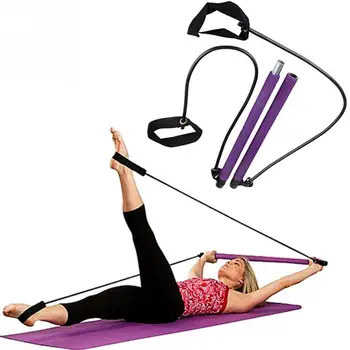 

Portable Pilates Bar Kit Resistance Band Pilates Stick Yoga Exercise Bar Foot Loop For Yoga Stretch Sculpt Twisting Sit-Up