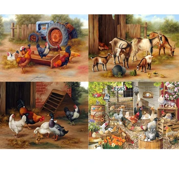 

2020 Meian Chicken 5D Diamond Painting Chicken in the farm Full Daimond Embroidery Cat Diamond Mosaic pattern tractor Rhinestone