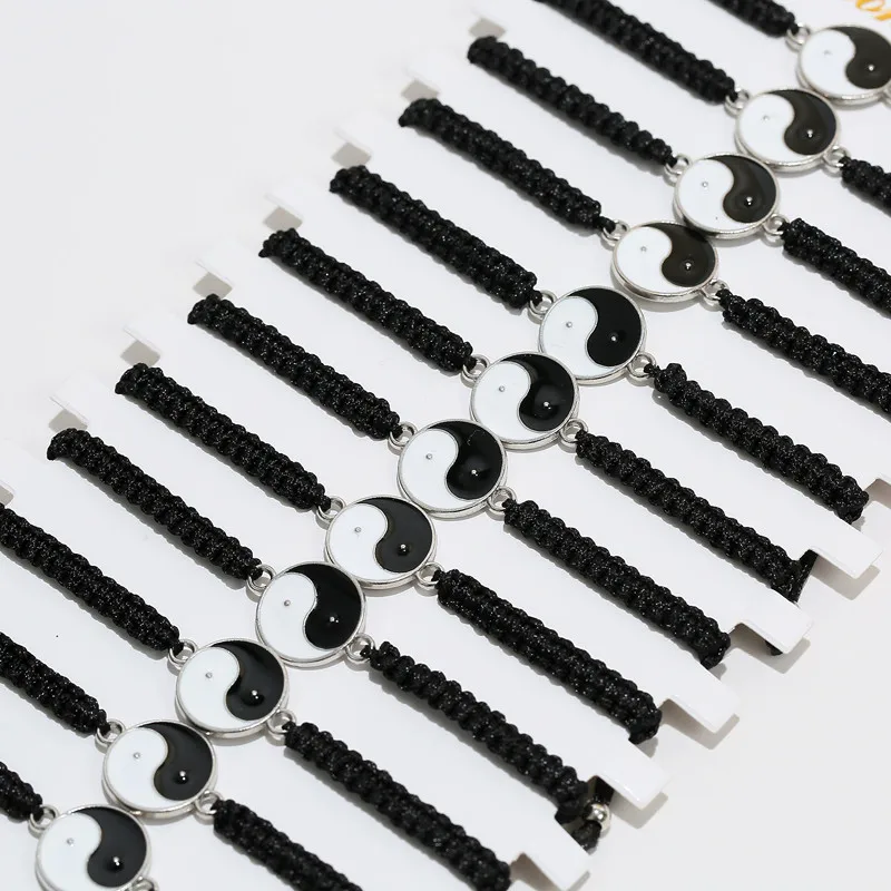 Black White Yin Yang Charm Bracelet Set Tai Chi Pendant Braided Rope Adjustable Bracelets For Women Men Jewelry Gifts Bracelet Jewelry 12Pcs/Lot