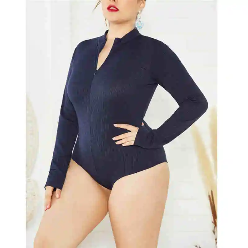 D Sexy V Neck Knitted Bodysuit Women Solid Long Sleeve Oversizd Rompers Womens Zipper Jumpsuit Casual One-pieces Bodysuits - Цвет: D