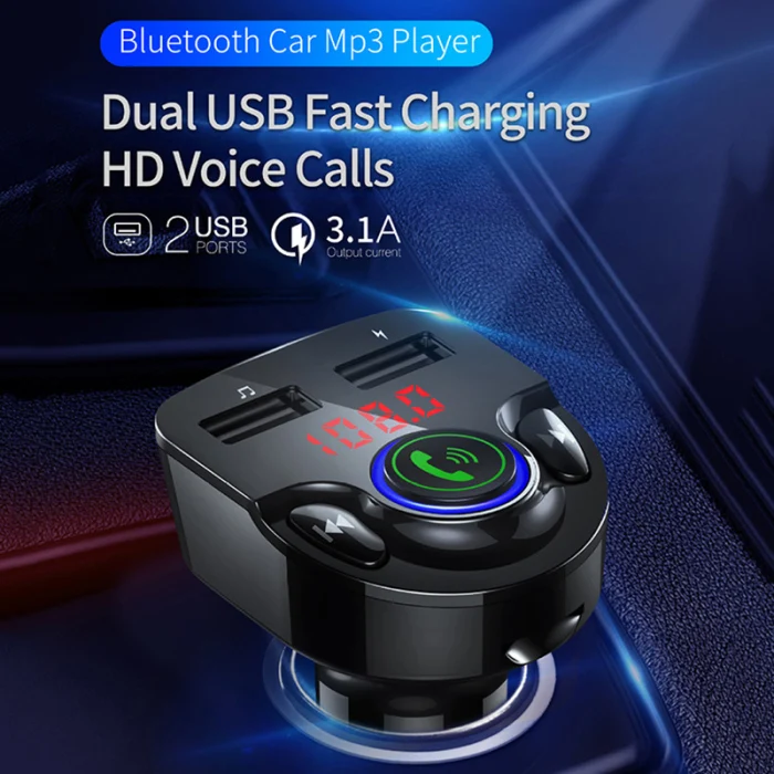 Автомобильный Bluetooth fm-передатчик, беспроводная гарнитура, автомобильный комплект, mp3-плеер, двойное USB зарядное устройство, GDeals