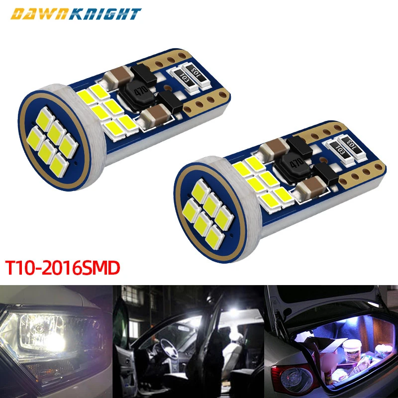 

2PCS T10 W5W LED Car Wedge Turn Side Bulbs Reading Map Dome Lamp Super Bright 2016 SMD 18 Chips Auto Canbu Led 6000K