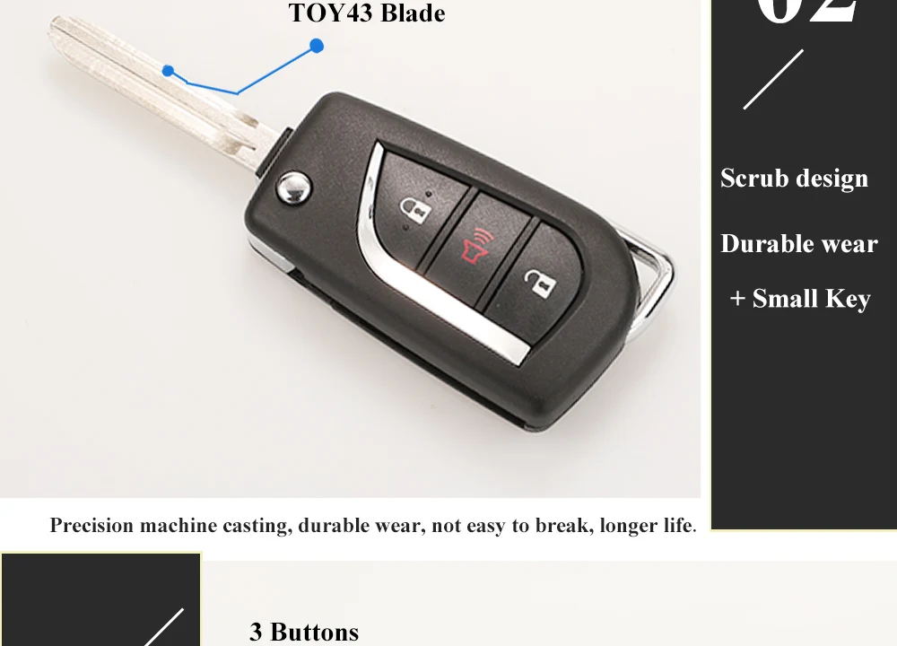 Jinyuqin 10 pezzi VA2 Toy48 Toy43 Flip pieghevole chiave a distanza Shell per Toyota Levin Camry Reiz Highlander Corolla Key Case 2/3 pulsante - H32ac9e462fe94a4db0b524a1f756dc282