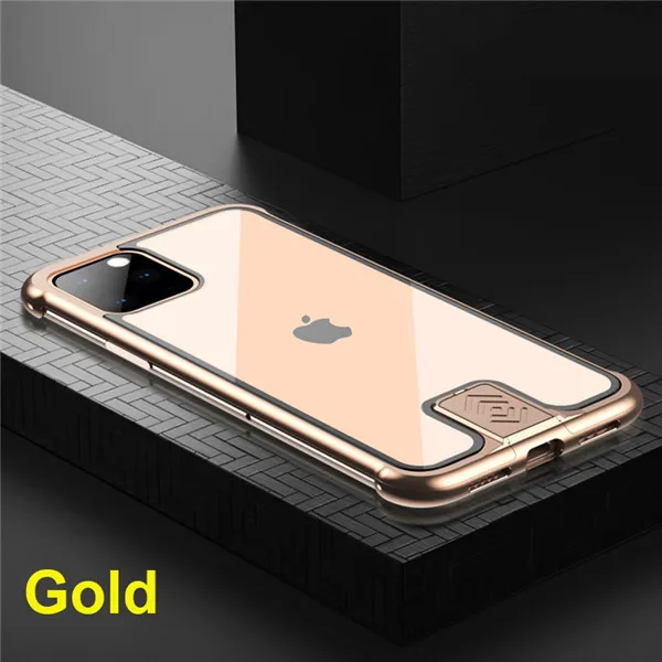Gold Пуш-ап металлический чехол для телефона для iPhone 11 чехол прозрачная задняя крышка из закаленного стекла безрамочный чехол для iPhone 11 Pro Max Funda - Цвет: Gold