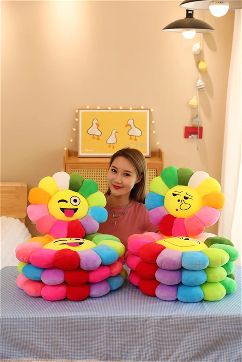 Cute Sunflower Pillow Plush Soft Pillow Seat Cushion Baby Kids Floor Play Mat Chair Cushion Sofa For Home Car Decor Pillow Gifts