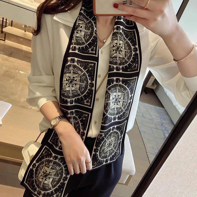 

spring Korean version of all-match women scarf silk hand-feel double-sided printing scarf thin section scarf 15x150cm