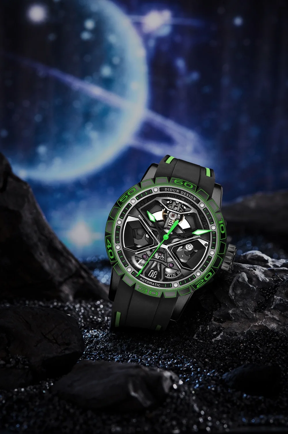 DIDUN hollow mechanical male watch tide brand sports stainless steel waterproof luminous automatic mechanical watch
