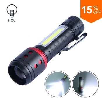 

COB Flashlight mini Portable Led Penholder Side Light Torch Lamp led AA battery torch adjustable zoom focus penlight waterproof