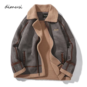 

DIMUSI Winter Men's Jackets Casual Men Fleece Warm Windbreaker Coats Mens Slim Fit Fur Stand Collar Lamb Wool Jackets Clothing