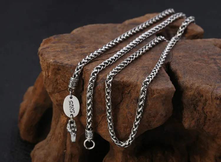 3MM New 2021 Trendy 100% S925 Sterling Silver Jewelry Buddhism Six-Character Mantra Vajra Hemp Rope Man and Woman Necklace