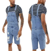 Vogue Nice Summer Men Blue Black Short Jeans Overalls Fashion Ripped Jeans Short Jumpsuit Men Trend Denim Suspender Pants