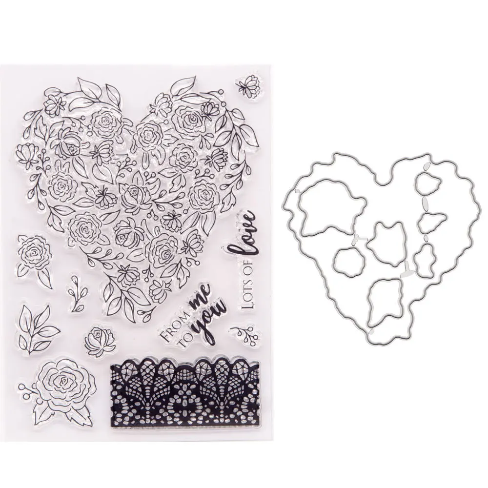 

Love Flower Leaf Lace Stamp and Dies Transparent Clear Silicone Stamp Cutting Die Set for DIY Scrapbooking Photo Decorative 2021