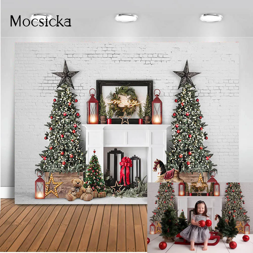 Árvore de Natal Escadas Fotografia Backdrops Piso de Madeira Lareira Retrato Vinil Fundo Fotográfico Photocall Photo Studio - Image 3