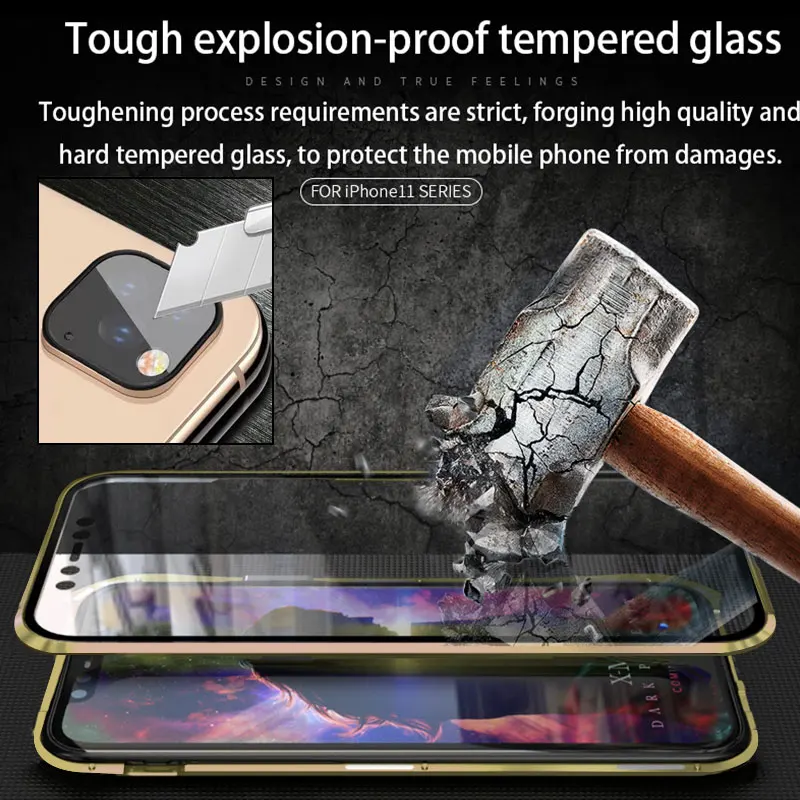 SHELLBOX Magnetic Tempered Glass Privacy Metal Phone Case Coque 360 Magnet Antispy Protective Cover For Iphone 11 Pro Max Cases