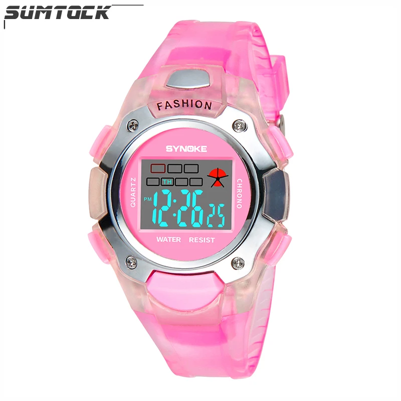 

SUMTOCK Children's Watch Digitally Black Watch For Girls Silicone Strap Alarm Clock Luminous relogio infantil menina digital