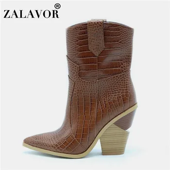 

ZALAVOR Size 33-46 Ankle Boots Woman Shoes Chunky Heeled Women's Fur Shoes Fashion Western Boots 2019 Brand Ins Hot Style