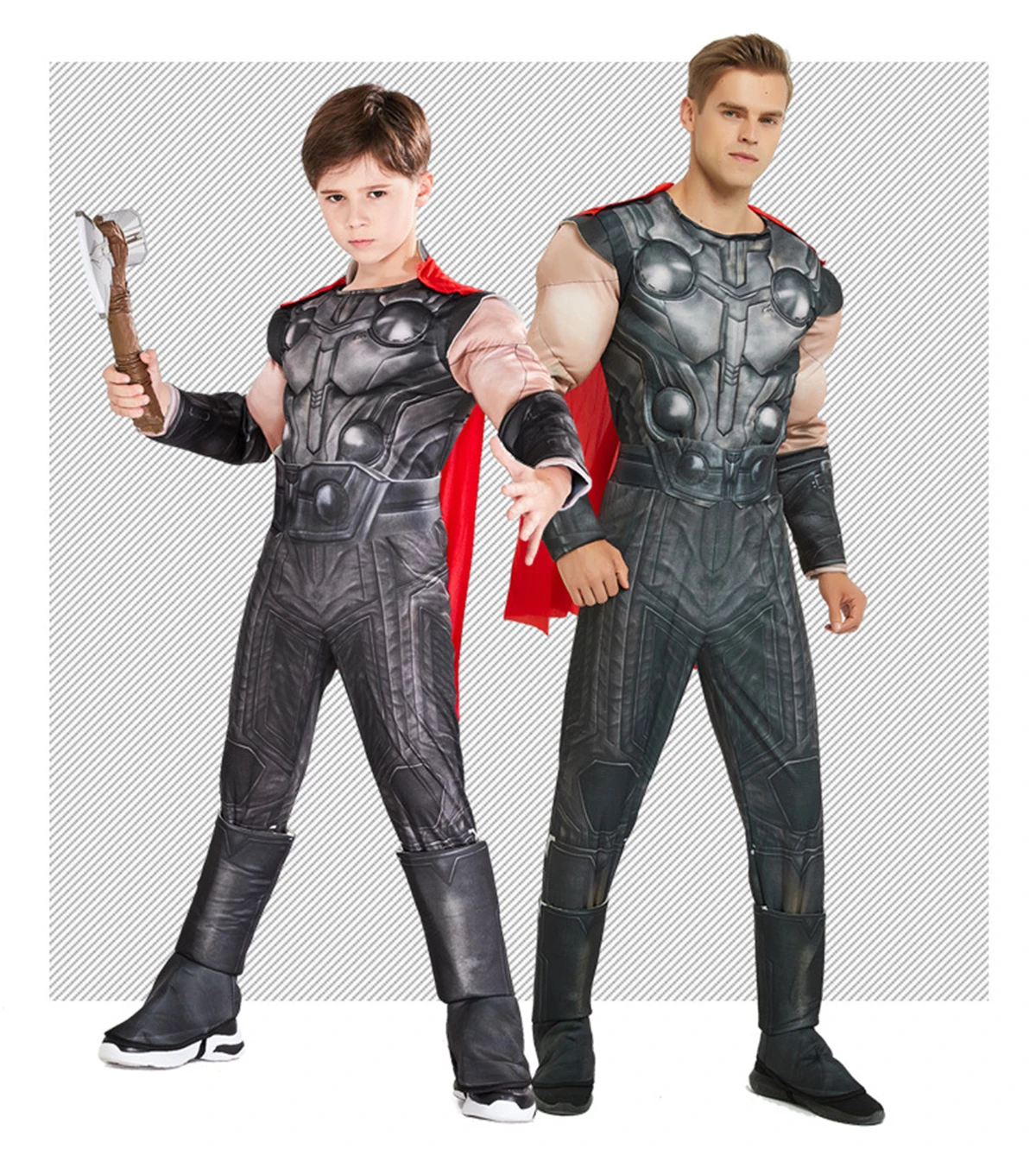 Костюм для всей семьи с рисунком мышц супергероя Тора, костюм для косплея на Хеллоуин, комбинезон, боди, Мстители, Stormbreaker для взрослых детей - Цвет: Full Set