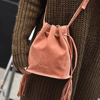 

Tassel Drawstring Bucket Bag Messenger Crossbody Shoulder Bags Women's Handbags Retro Clutch Ladies Female Girls Gift Purse Tote