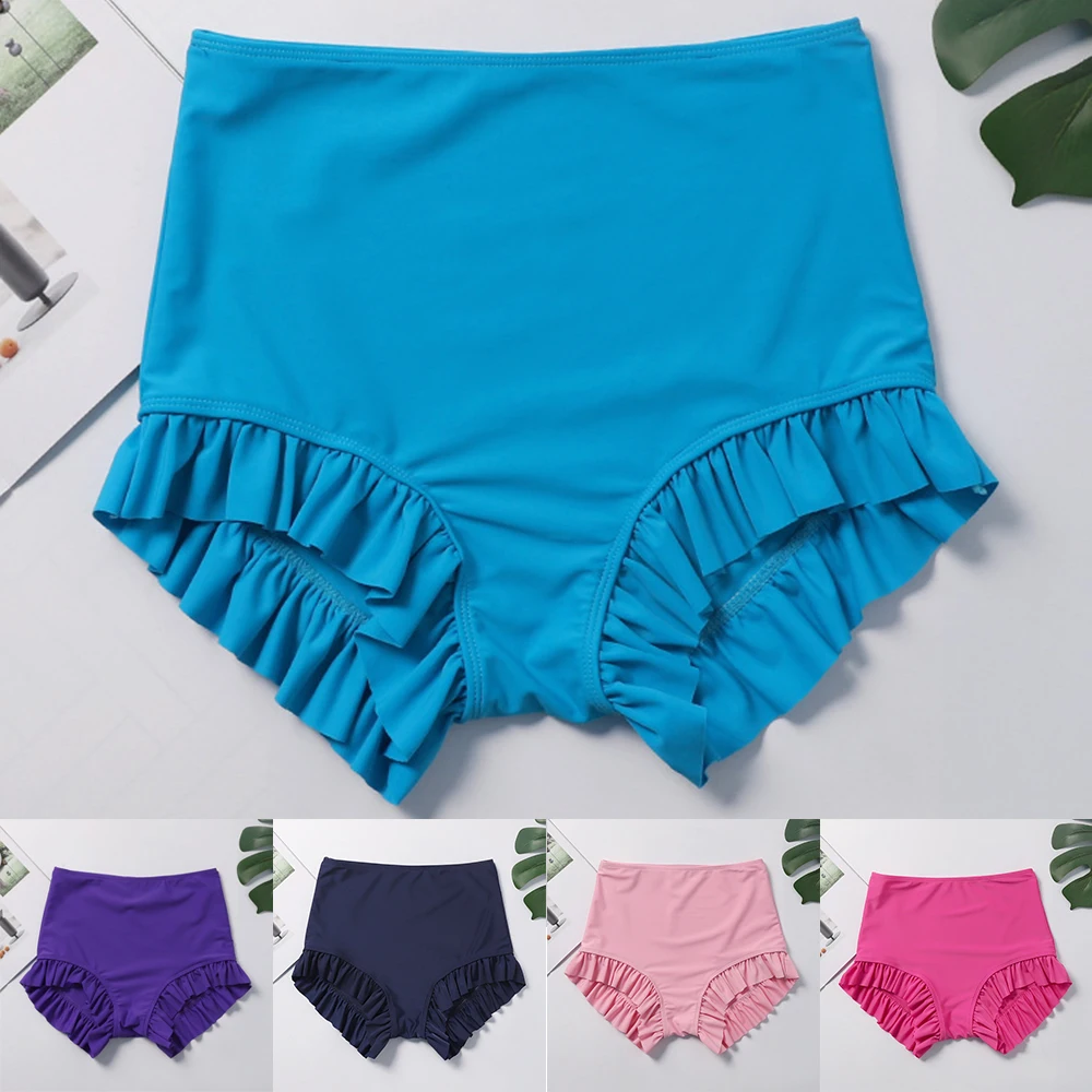 Vertvie High Waist Bikini Bottoms Women Brazilian Swimsuit Ruffle Trunks Mujer Tankini Swim Briefs Bottom Boardshort Bikini