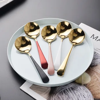 

Glod Stainless Steel Coffee Spoon Round Cutlery Flatware Spoon for Dinner Ice Cream Dessert Tableware Kitchen Tools