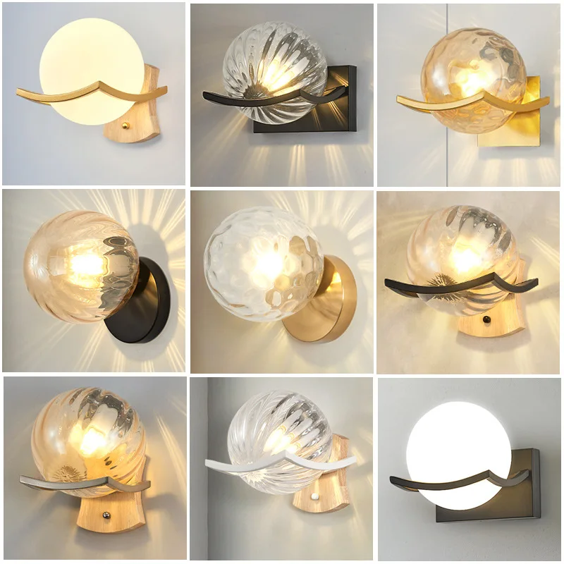 OMEE Modern Unique Novelty Wall Lamps Glass Ball Lampshade Wall Light For LED Indoor Home Bedroom Bedside Lamp Lighting AC220V