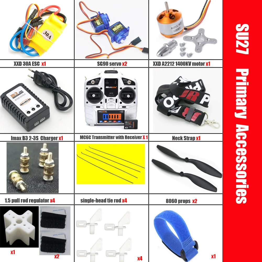 Fixed Wing Model Su27 RC Airplane With Microzone MC6C Transmitter<br /> with Receiver and Structure Parts For DIY RC Aircraft-in RC Airplanes <br />from Toys