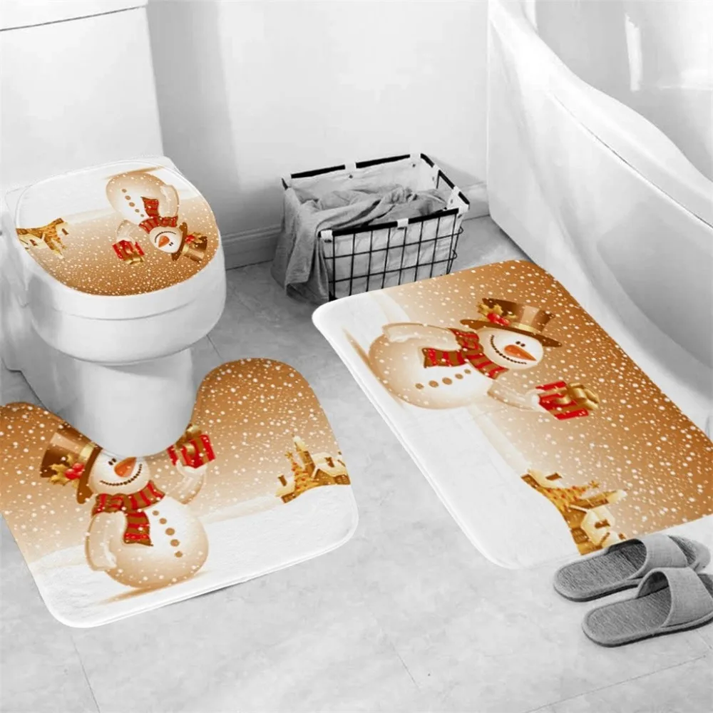 3Pcs Christmas Decorations for Home Bathroom Toilet Seat Cover Rug Natal Christmas Ornaments Santa Claus New Year Decor navidad