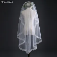 1,5 м короткая фата невесты с кружевным краем, однослойная фатиновая Фата невесты, дешевые свадебные аксессуары, Veu De Noiva