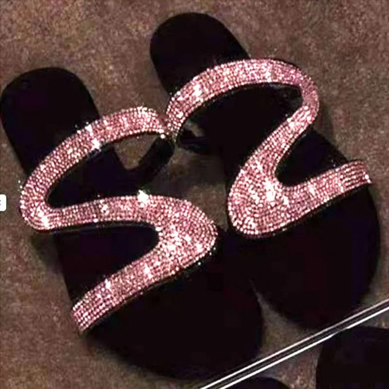 

MoneRffi Women Slippers Flip Flops Summer Crystal Diamond Bling Beach Slides Sandals Casual Shoes Slip On Slipper shoes woman