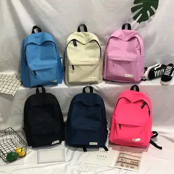 

New Women Preppy Style Style Canvas Backpack Fashion Campus Bag Large Capacity Solid color Backpacks Bookbag Black White 0C05