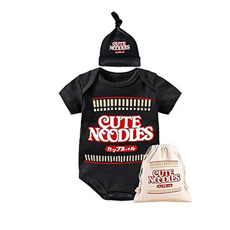 

YSCULBUTOL Newborn Baby Bodysuit Fun Toddler Ramen Outfit Noodle Funny Baby Costume Jumpsuit cap with Hat Bags