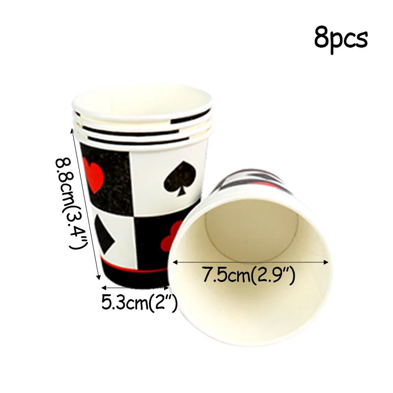 Казино игральные карты одноразовые столовые приборы бумажные стаканчики и тарелки салфетки на день рождения украшения для взрослых покер принадлежности для тематической вечеринки - Цвет: 8pcs Paper Cups