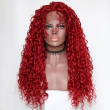 Ручная вязка длинные красные натуральные кудрявые волосы парики термостойкие волокна синтетические волосы на кружеве парик косплей& Drag queen для всех женщин