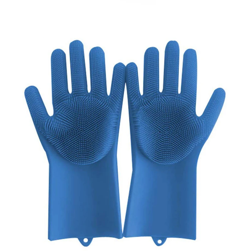 Волшебная силиконовая щетка резиновые перчатки для мытья посуды | уход за домашними животными Уход за волосами автомобиля | изолированный кухонный помощник - Цвет: Синий