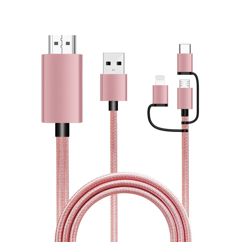 3 в 1 Micro usb type C к HDMI Кабель-адаптер для IPhone X 6 7 8 IPad samsung S8 S9 IOS Android телефон к телевизору HD tv - Цвет: 3in1 Pink