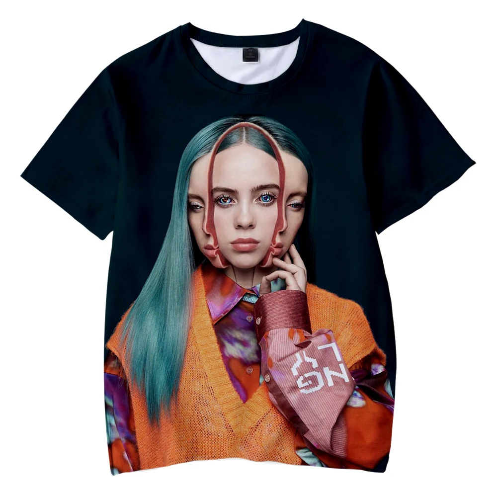 Billie Eilish/детская футболка; Новая модная футболка с 3D принтом; хлопковая Футболка с круглым вырезом для мальчиков и девочек; Летняя Повседневная футболка с короткими рукавами