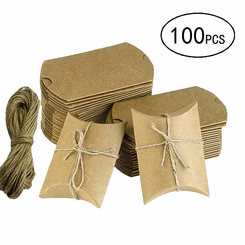 100 шт крафт-бумага Подушка Коробка для подарка для свадебной вечеринки конфеты маленькие коробки