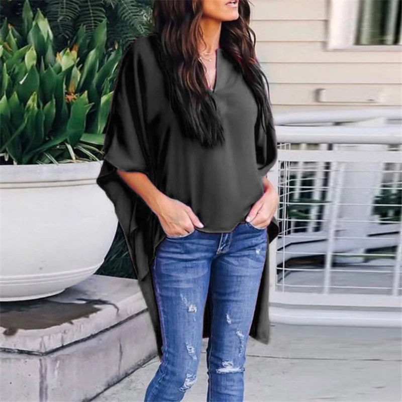 

Irregular Shirt Half Batwing Sleeve Tops Loose Plus Size Leopard V-Neck Chiffon Shirts Sprint New Fashion Blouse Women