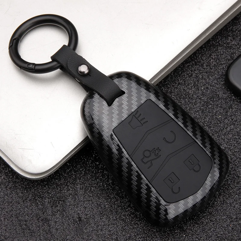 

2020 Carbon Fiber Silicon Car Key Case Cover For Cadillac Escalade XT4 XT5 XT6 XTS SRX ATSL CT5 CT6 2017 2018 2019 Accessories