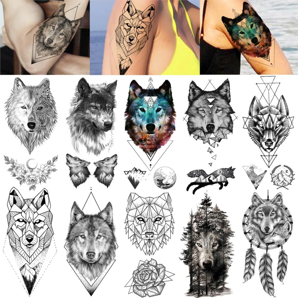 Cool Adults Temporary Tattoos Sticker For Girls Geometric Black Wolf Face Waterproof Tatoo Paste For Women Man Tattoos Body Art Temporary Tattoos Aliexpress